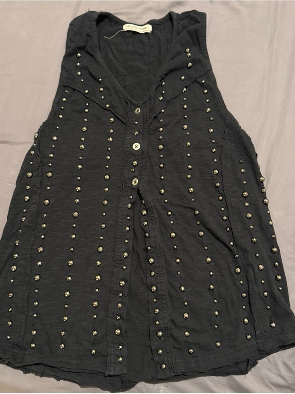 We The Free Black Studded Button-Front Tank
